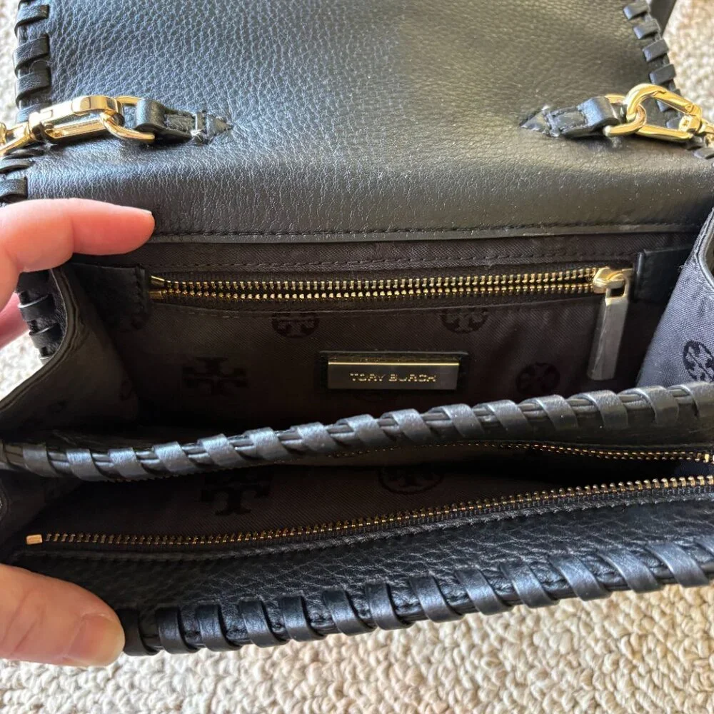 Tory Burch Marion Combo Crossbody Bag Black Leather Whipstitch Classic - Picture 7 of 11